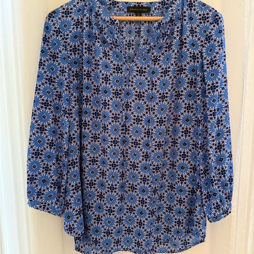 Banana Republic Blue Geometric Blouse